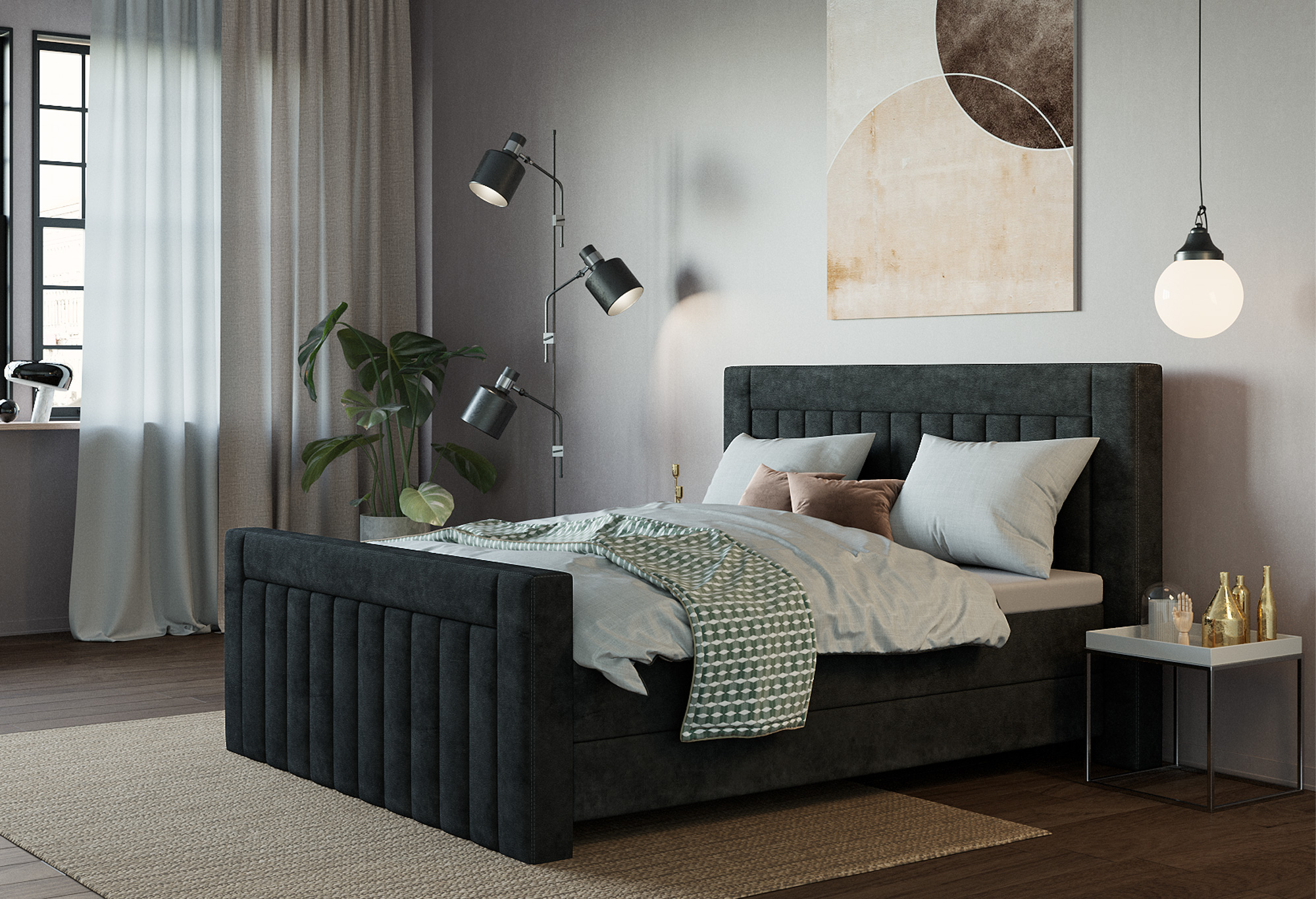 Boxspringbett grau kaufen? Gratis Montage Swiss Sense