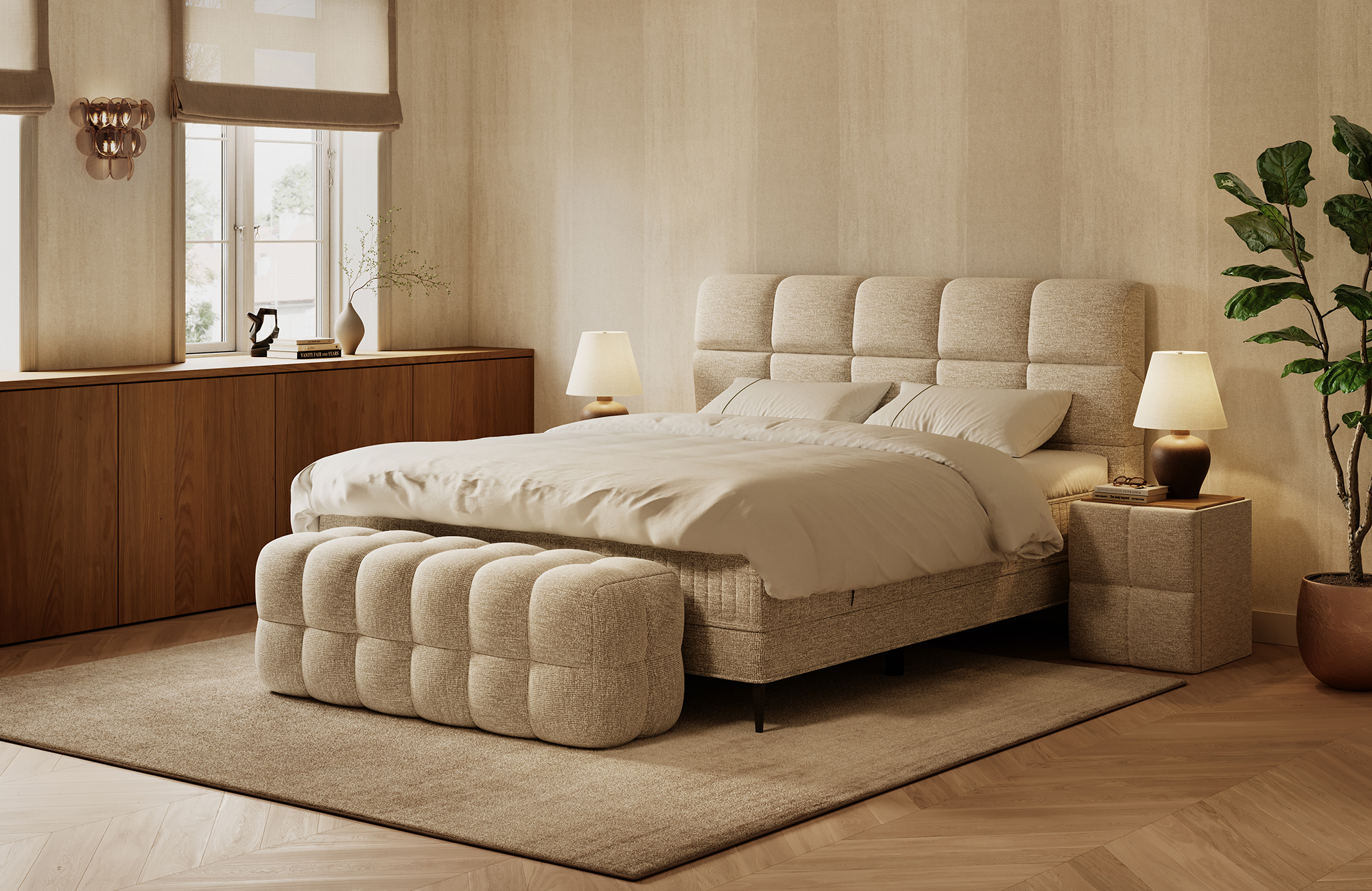 Boxspringbett Solara mit Bettkasten und Nachttische