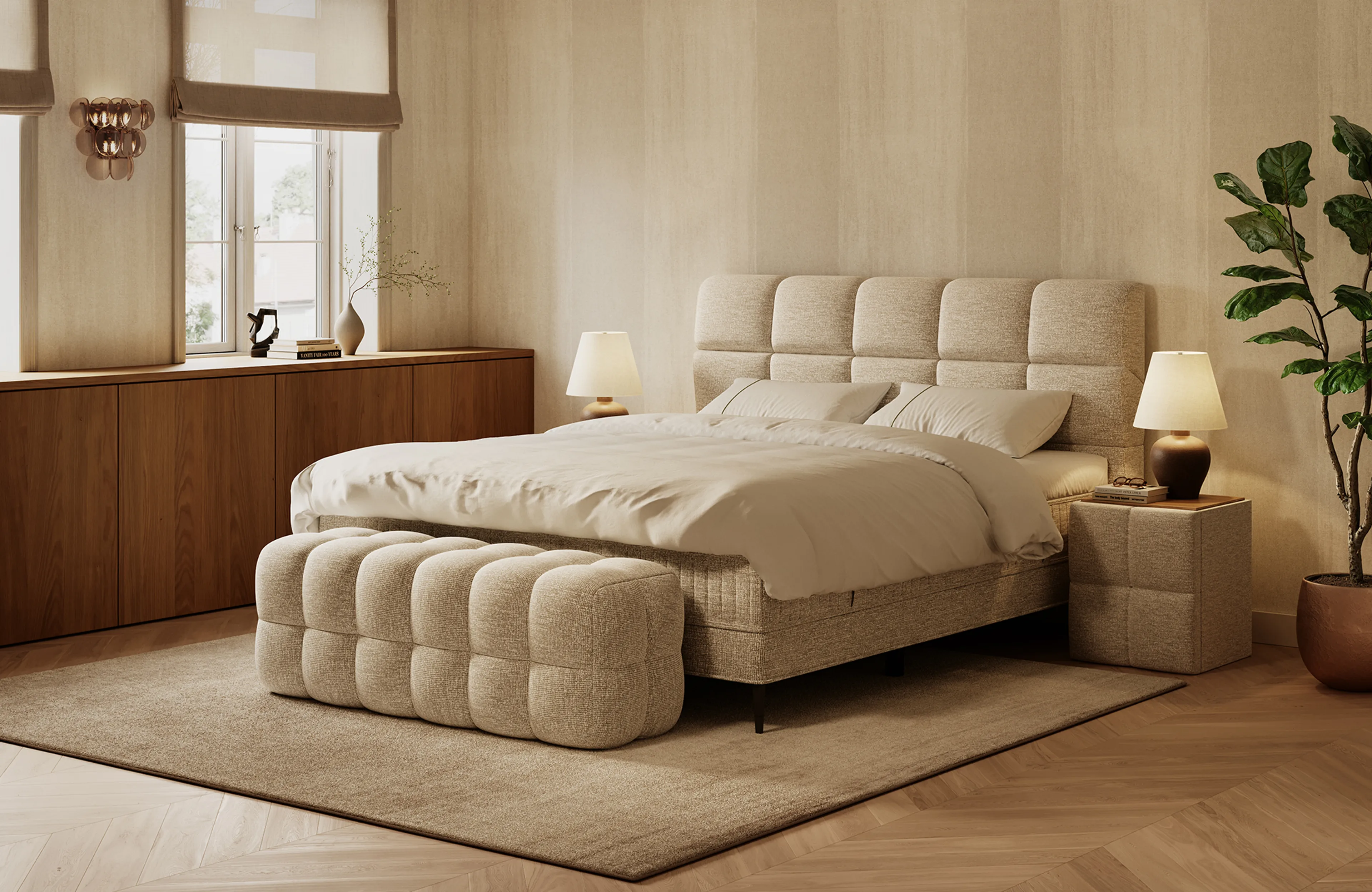 Boxspringbett Solara mit Bettkasten und Nachttische